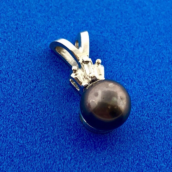 Designer 14K White Gold Black Pearl Diamond Charm… - image 2