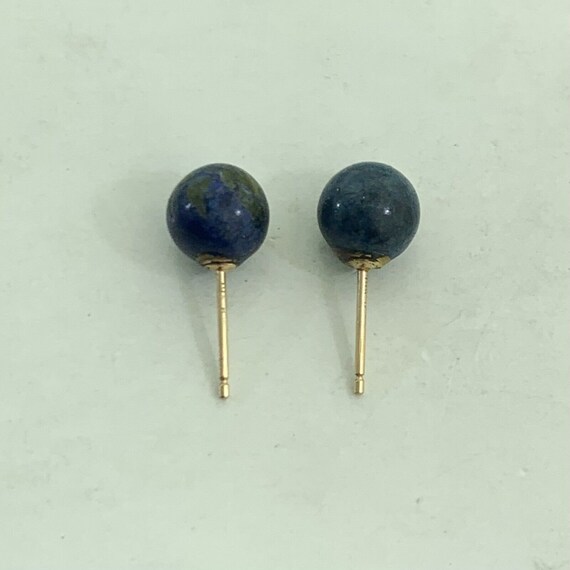 Designer 14K Yellow Gold Lapis Lazuli Bead Ball S… - image 4