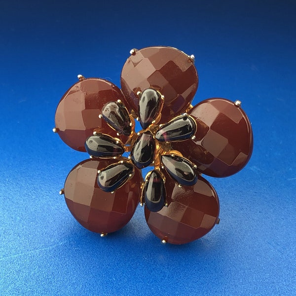 Siman Tu Gold Tone Carnelian Garnet Flower Floral Haute Couture Statement Brooch