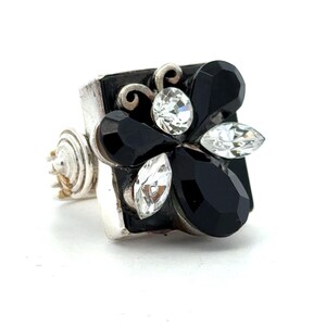 Designer Chipita 925 Sterling Silver Black & White Cubic Zirconia Bumblebee Ring
