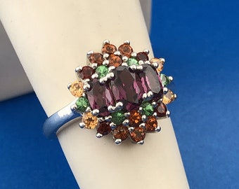 Anello cocktail Silpada in argento sterling con tormalina rosa, peridoto e citrino