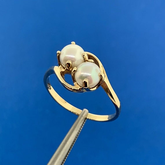 10K Yellow Gold Pearl Duo Bypass Cocktail Ring - image 4