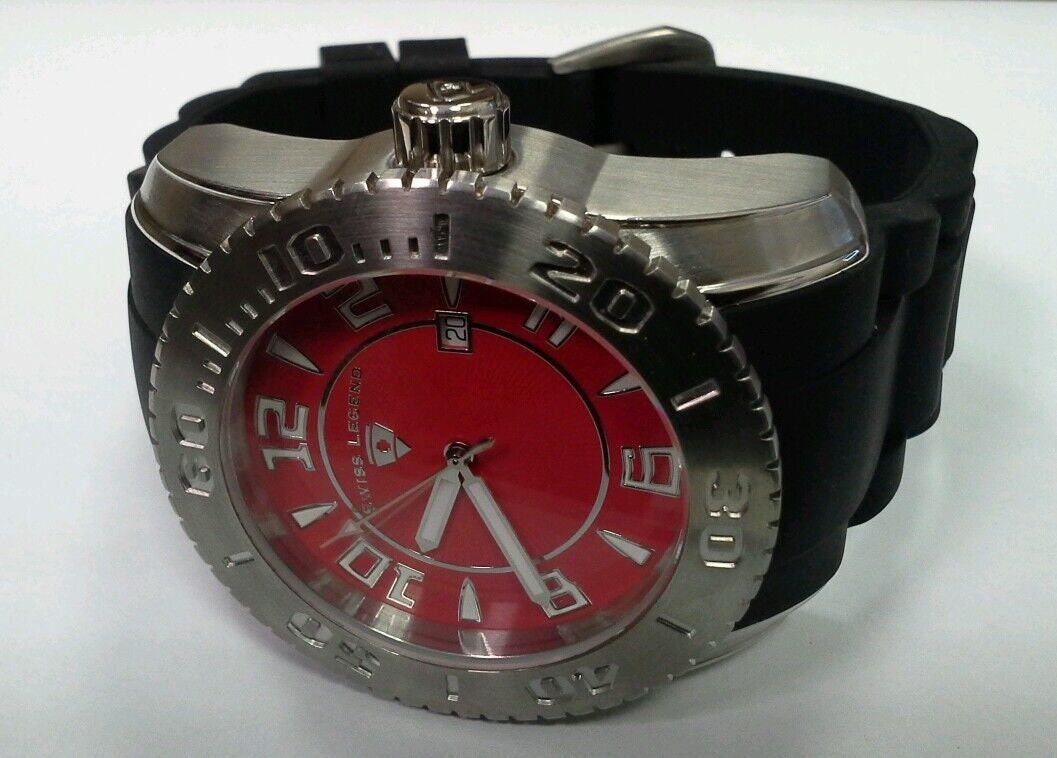 Swiss Legend Men Commander Stainless Steel Black Silicone Red Dial Watch 316L Etsy UK