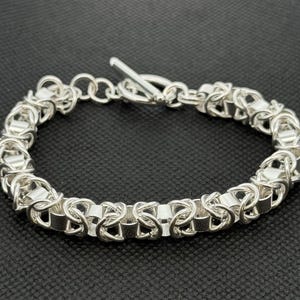 925 Sterling Silver Byzantine Woven Toggle Chain Bracelet