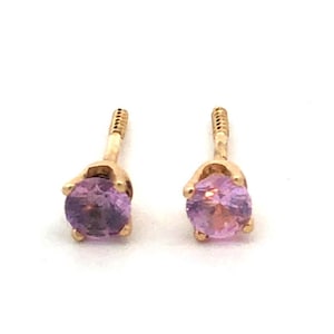 14K Yellow Gold Designer Round Light Pink Topaz Solitaire Screw Stud Earrings