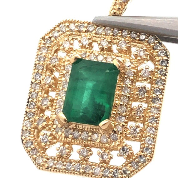 Designer 14K Yellow Gold Emerald Diamond Triple H… - image 1