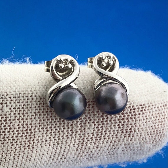 14k White Gold Black Pearl Diamond Modernist Swir… - image 4