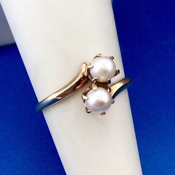 Designer PSCo 10K Yellow Gold Pearl Duo Bypass June Sweetheart Ring