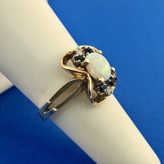 Retro 14K Yellow Gold Diamond Sapphire Opal Moder… - image 6