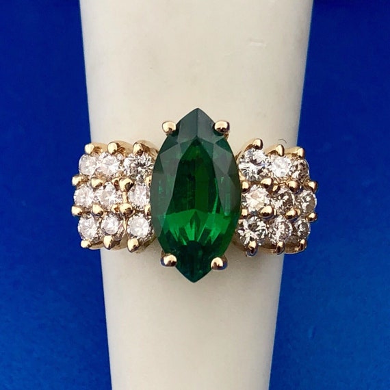 Designer 14K Yellow Gold Lab Created Emerald Diam… - image 1