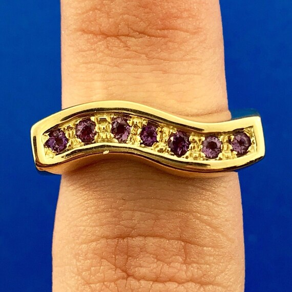 Modernist 14k Yellow Gold Italy Curved Amethyst F… - image 4