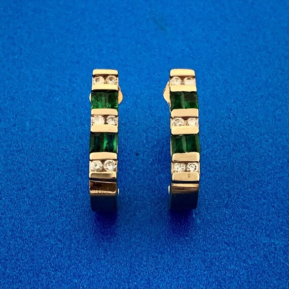 Designer CID 14k Yellow Gold Baguette Emerald Round Diamond Curved Stud Earrings