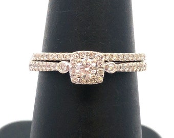 Designer 14K White Gold Diamond Solitaire w/Accents Wedding Engagement Ring Set