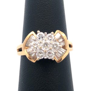 14K Yellow Gold Diamond Flower Cluster Engagement Anniversary Cocktail Ring