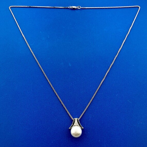 Elegant 14K White Gold Pearl Diamond Black Diamon… - image 2