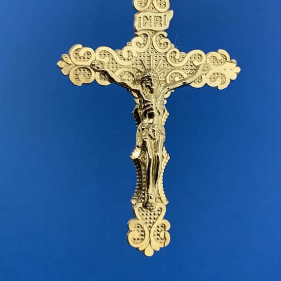 Designer 10K Yellow Gold Textured Crucifix Cross … - image 2