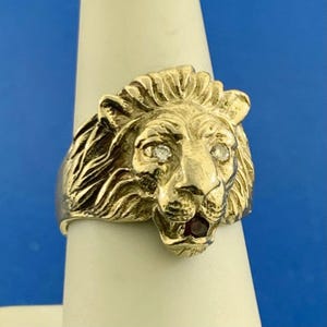 本物の 18K イエロー ゴールド メンズ ライオン リング