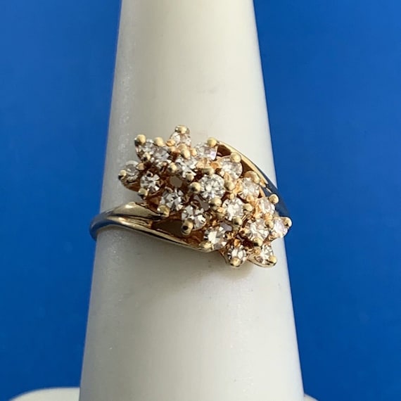 Designer 14K Yellow Gold Diamond Statement Ring S… - image 1