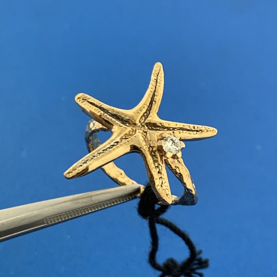 Starfish Ring Beaded Band Antique Finish with Cubic Zirconia Center Starfish Ring Beaded Band Antique Finish with Cubic Zirconia Center