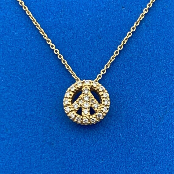 Designer Italy 18K Yellow Gold Diamond Peace Sign… - image 2