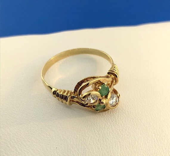 Vintage 18K Yellow Gold Cubic Zirconia Emerald An… - image 5
