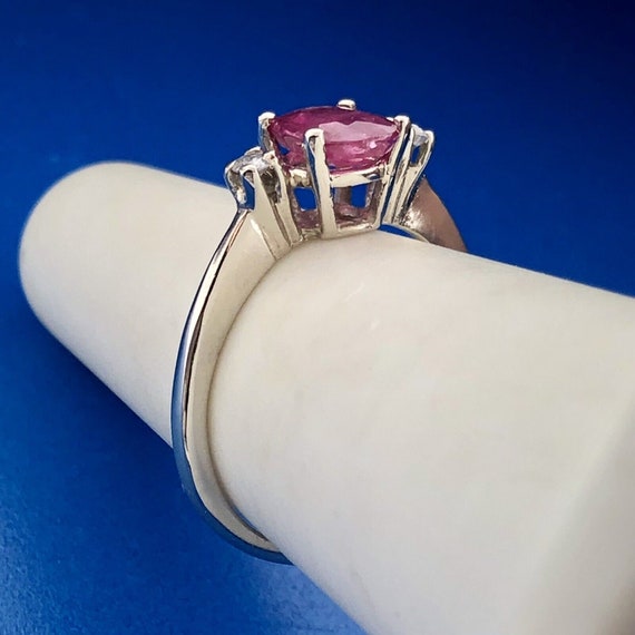 Vintage 14K White Gold Oval Ruby Solitaire Diamon… - image 5