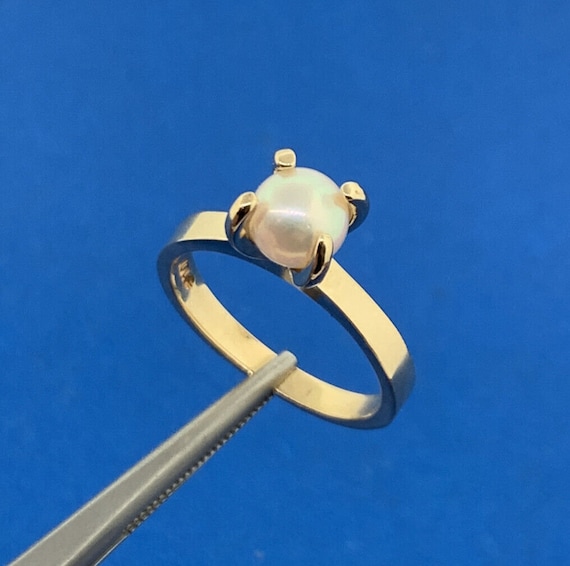 Designer 10K Yellow Gold Pearl Solitaire Size 6.5… - image 1