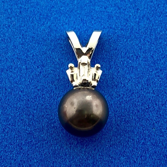 Designer 14K White Gold Black Pearl Diamond Charm… - image 1