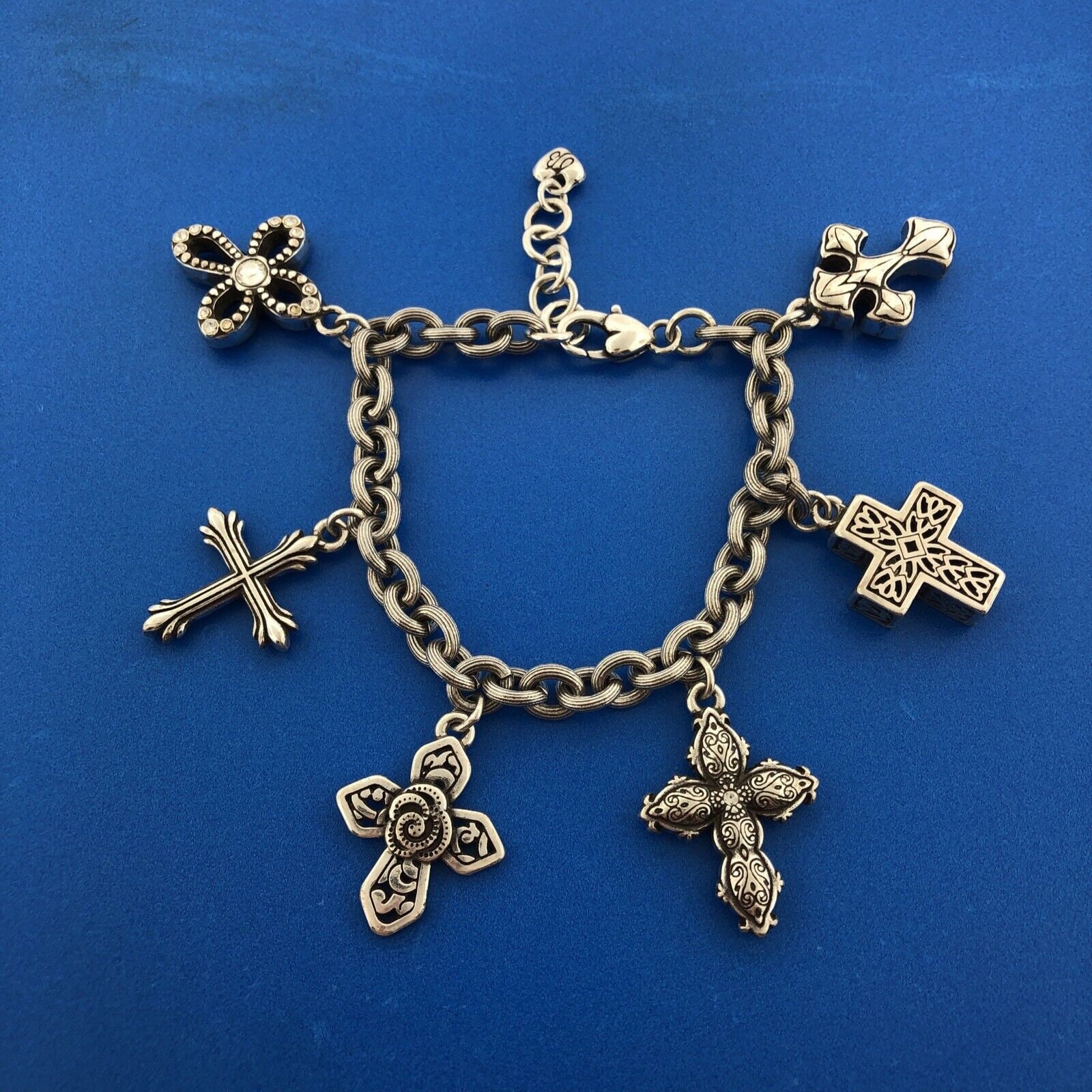 Brighton Purity Cross Crystal Silver Tone Six Charm Bracelet