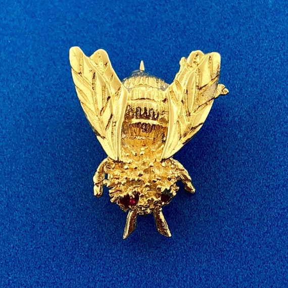 14K Yellow Gold Ruby Eyes Bee Pendant Flying Bug Vint… - Gem