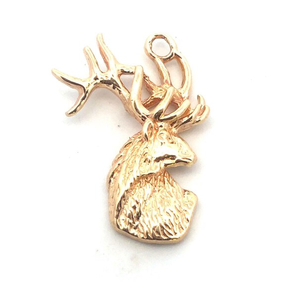 Designer 14K Yellow Gold Deer Buck Hunting Pendant