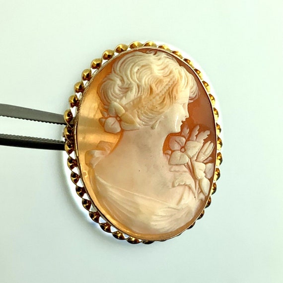 Vintage 10K Yellow Gold Carved Peach Cameo Twiste… - image 5