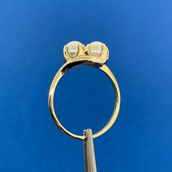 10K Yellow Gold Pearl Duo Bypass Cocktail Ring - image 6