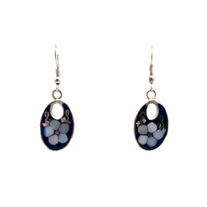 Silver Plated Alpaca Mexico Mother of Pearl Inlay Oval Dangle Earrings