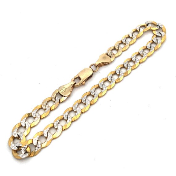 Designer 10K Yellow White Gold Diamond Cut Two Toned Flat Curb