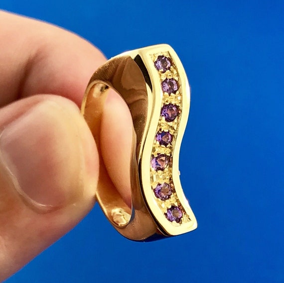 Modernist 14k Yellow Gold Italy Curved Amethyst F… - image 5