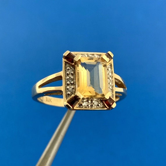Designer 10K Yellow Gold Citrine Garnet Diamond N… - image 1