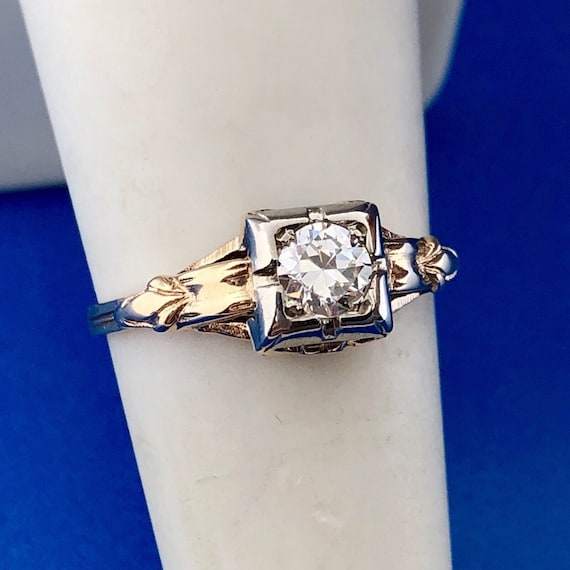 Art Nouveau Art Deco 14K Yellow Gold Diamond Soli… - image 1