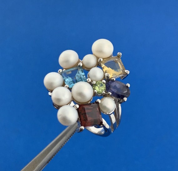 Designer Sterling Silver Mixed Gemstone Pearl Sta… - image 3