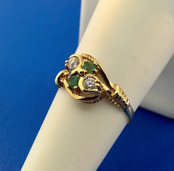 Vintage 18K Yellow Gold Cubic Zirconia Emerald An… - image 4