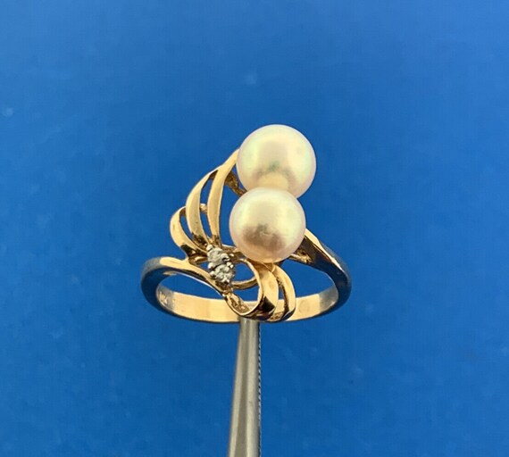 Estate 14K Yellow Gold Pearl Diamond Accented Mod… - image 2