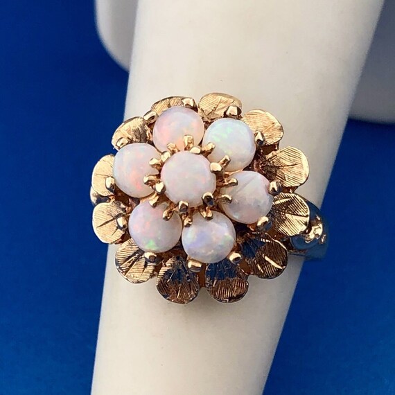 Vintage ESEMCO 14K Yellow Gold Opal Floral Cluste… - image 3