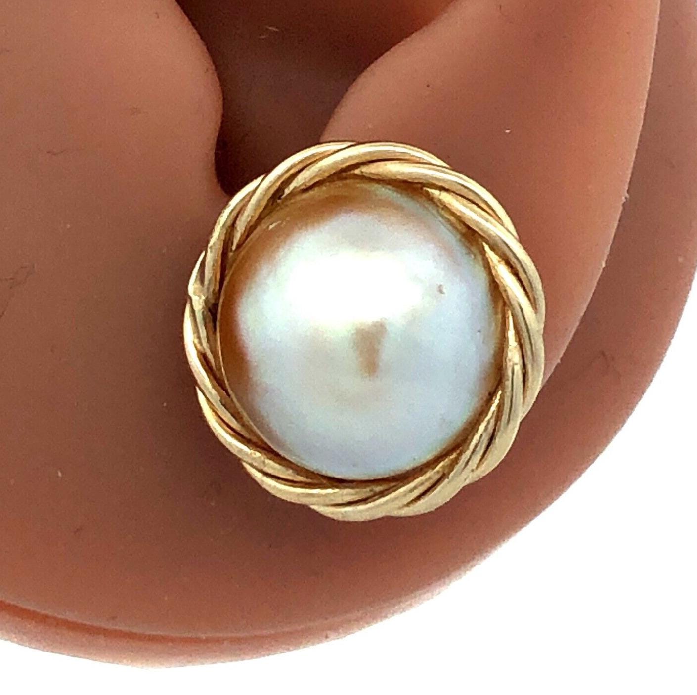 Nachlass 14K Gelbgold runde Mabe Perle Vogelnest Statement Ohrstecker