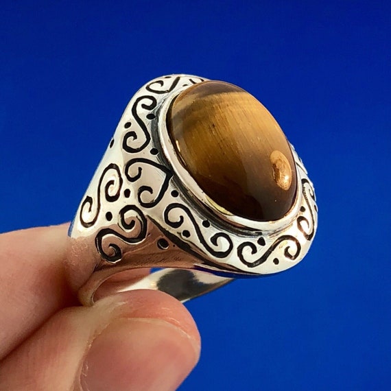 Tiger Eye Sterling Silver Scroll Design Ring Tiger Eye Sterling Silver Scroll Design Ring