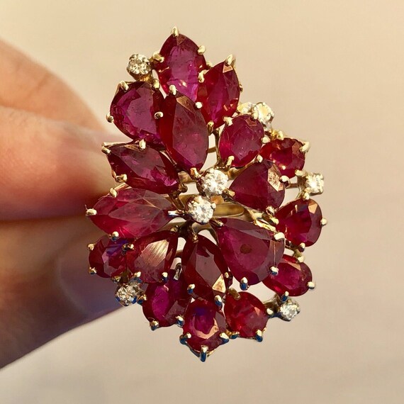 Exquisite Vintage 14K Yellow Gold Ruby Diamond Cl… - image 5