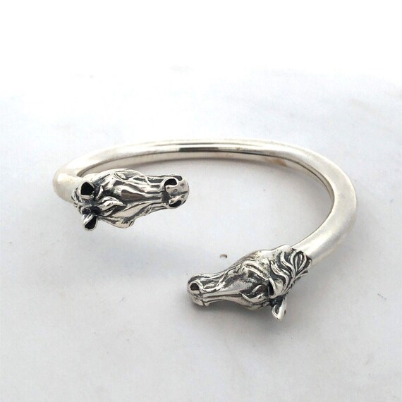 Designer 925 Sterling Silver Horse Head Equine Bypass Open Cuff