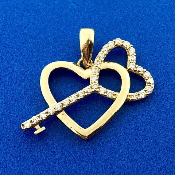 Designer 10K Yellow Gold Diamond Key To My Heart … - image 2