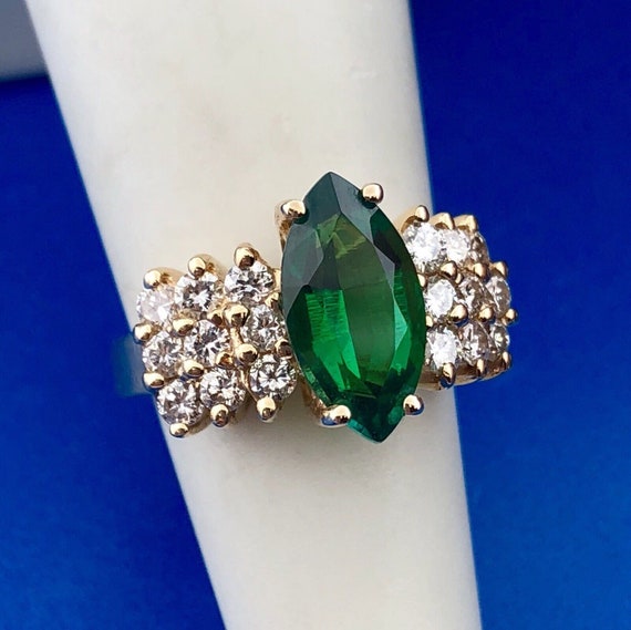 Designer 14K Yellow Gold Lab Created Emerald Diam… - image 3