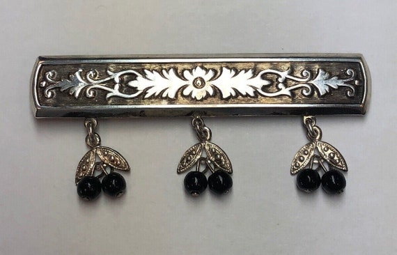 Art Deco Art Nouveau Sterling Silver 925 Black On… - image 5