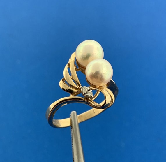 Estate 14K Yellow Gold Pearl Diamond Accented Mod… - image 4